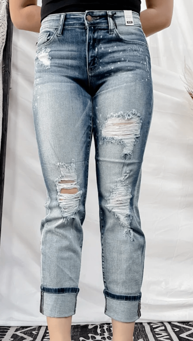 Judy Blue Distressed Bleach Splashed Boyfriend Jeans - FINAL SALE