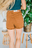 Judy Blue Mid Rise Brown Dyed Fray Hem Shorts - Whiskey Skies