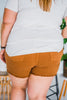 Judy Blue Mid Rise Brown Dyed Fray Hem Shorts - Whiskey Skies