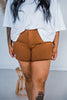 Judy Blue Mid Rise Brown Dyed Fray Hem Shorts - Whiskey Skies