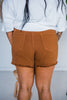 Judy Blue Mid Rise Brown Dyed Fray Hem Shorts - Whiskey Skies
