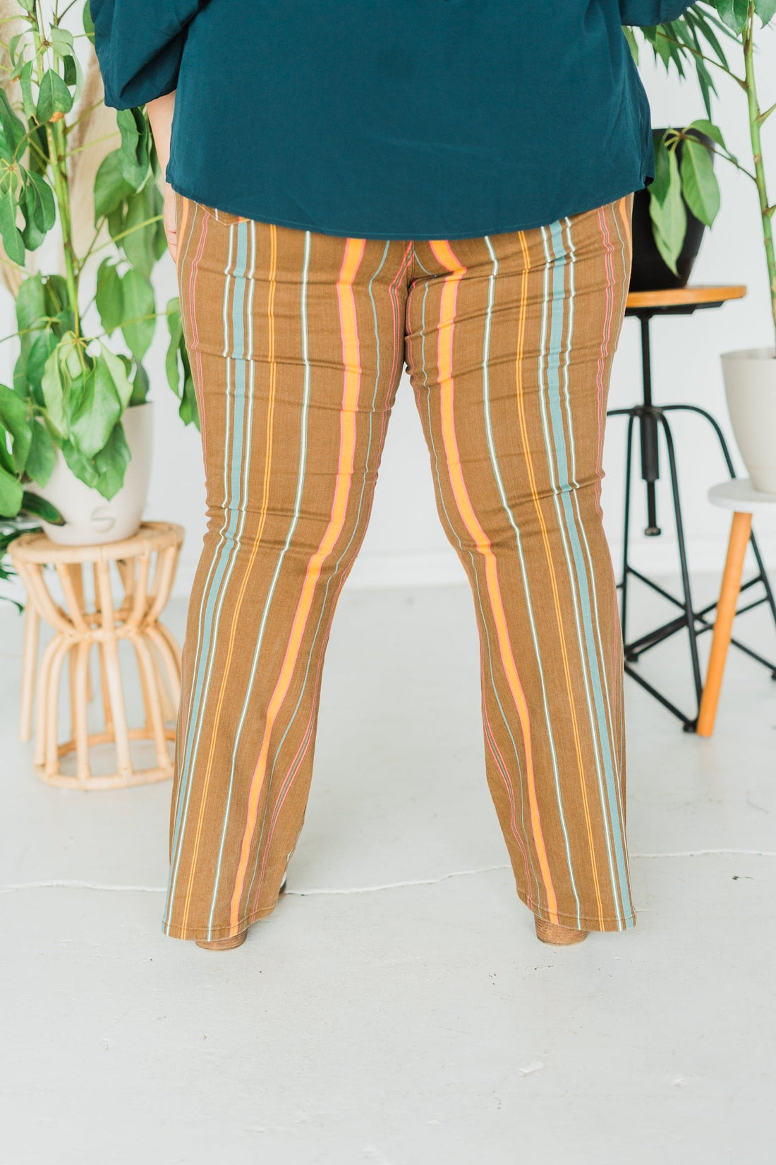 Judy Blue Mid Rise Stretch Striped Flare Jeans - Whiskey Skies