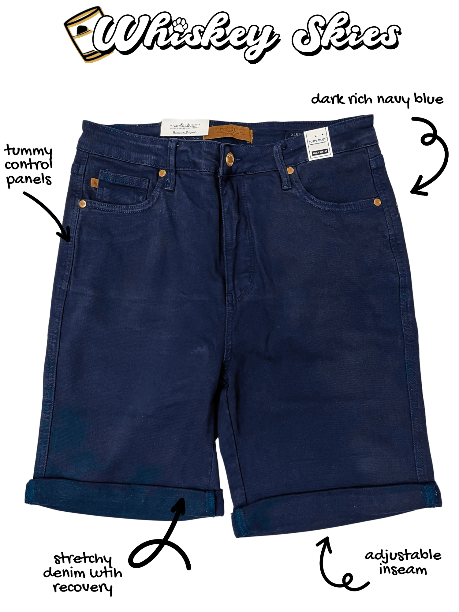 Judy Blue Navy Tummy Control Bermuda Shorts Whiskey Skies