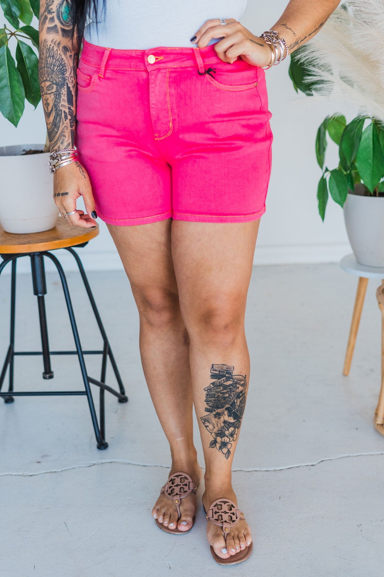 Judy Blue Pink Dyed Embroidered Pocket Shorts - Whiskey Skies