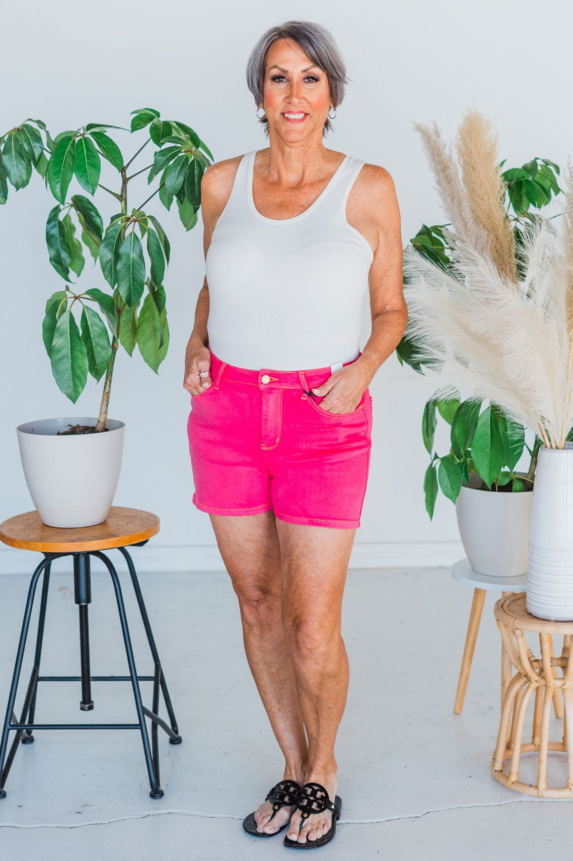 Judy Blue Pink Dyed Embroidered Pocket Shorts - Whiskey Skies