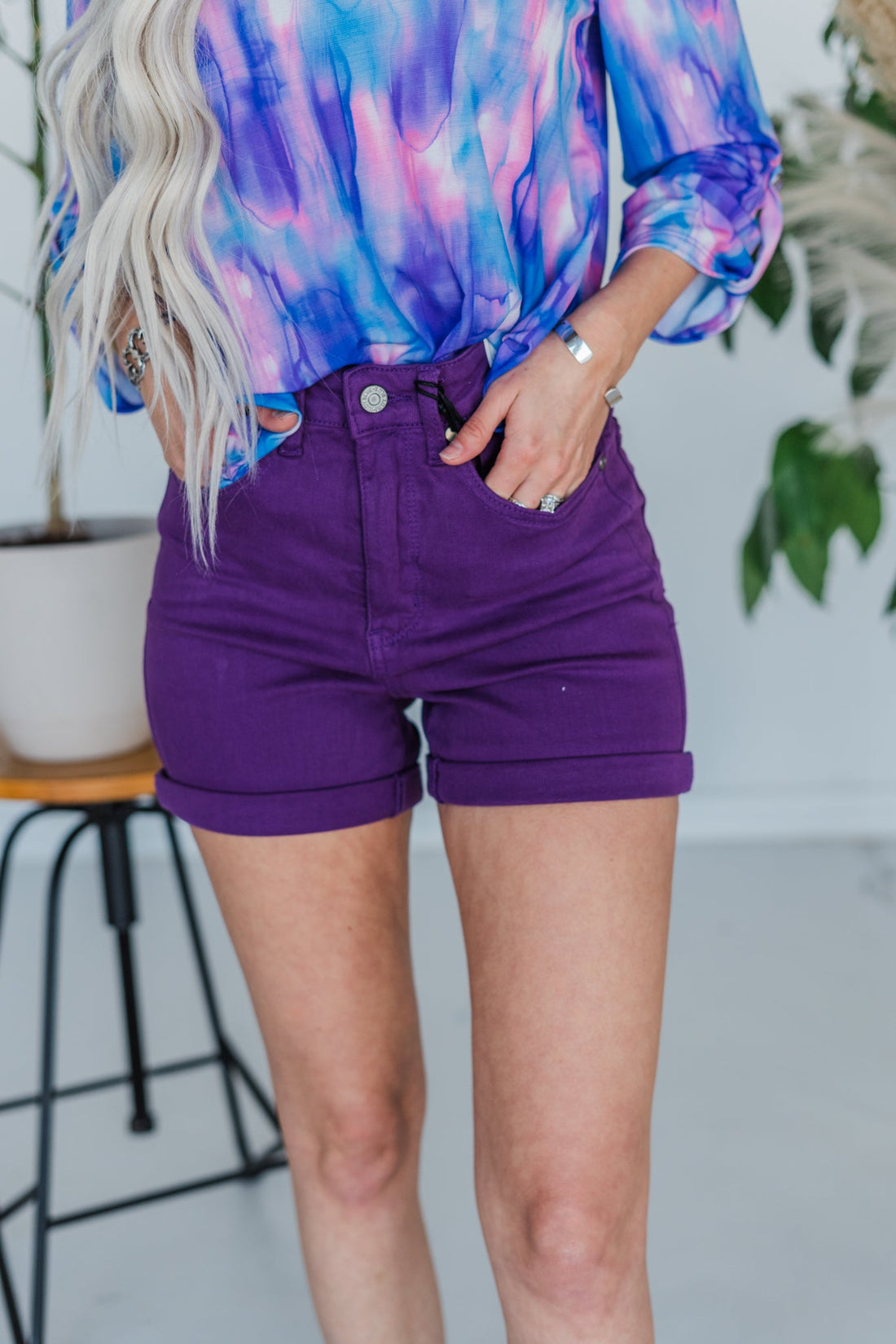 Judy Blue Purple Tummy Control Shorts - Whiskey Skies