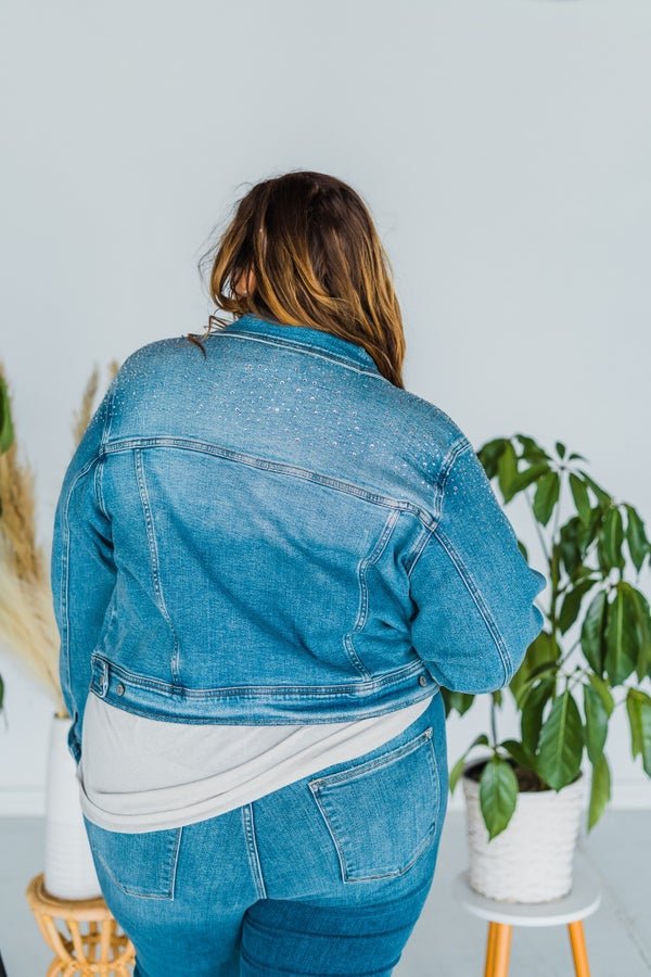 BLOOM BABY FLORAL SEQUIN SHEER DENIM JACKET IN DENIM