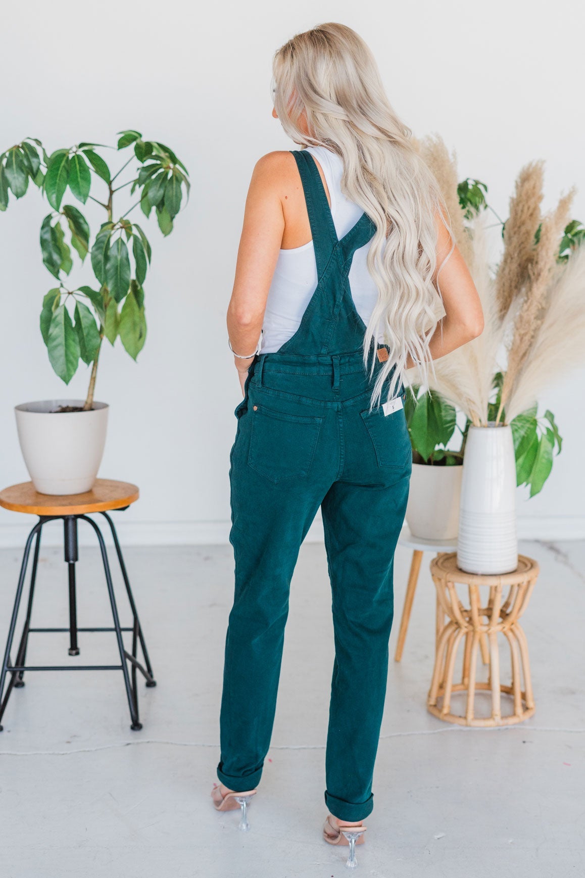 Judy Blue Teal Double Cuffed Boyfriend Overalls - Whiskey Skies