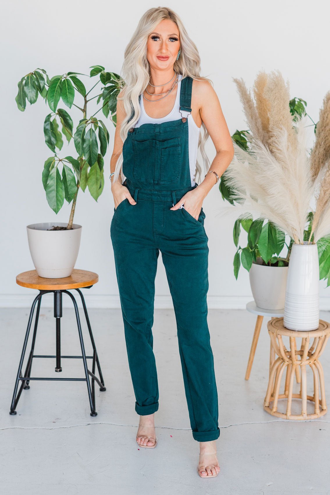 Judy Blue Teal Double Cuffed Boyfriend Overalls - Whiskey Skies
