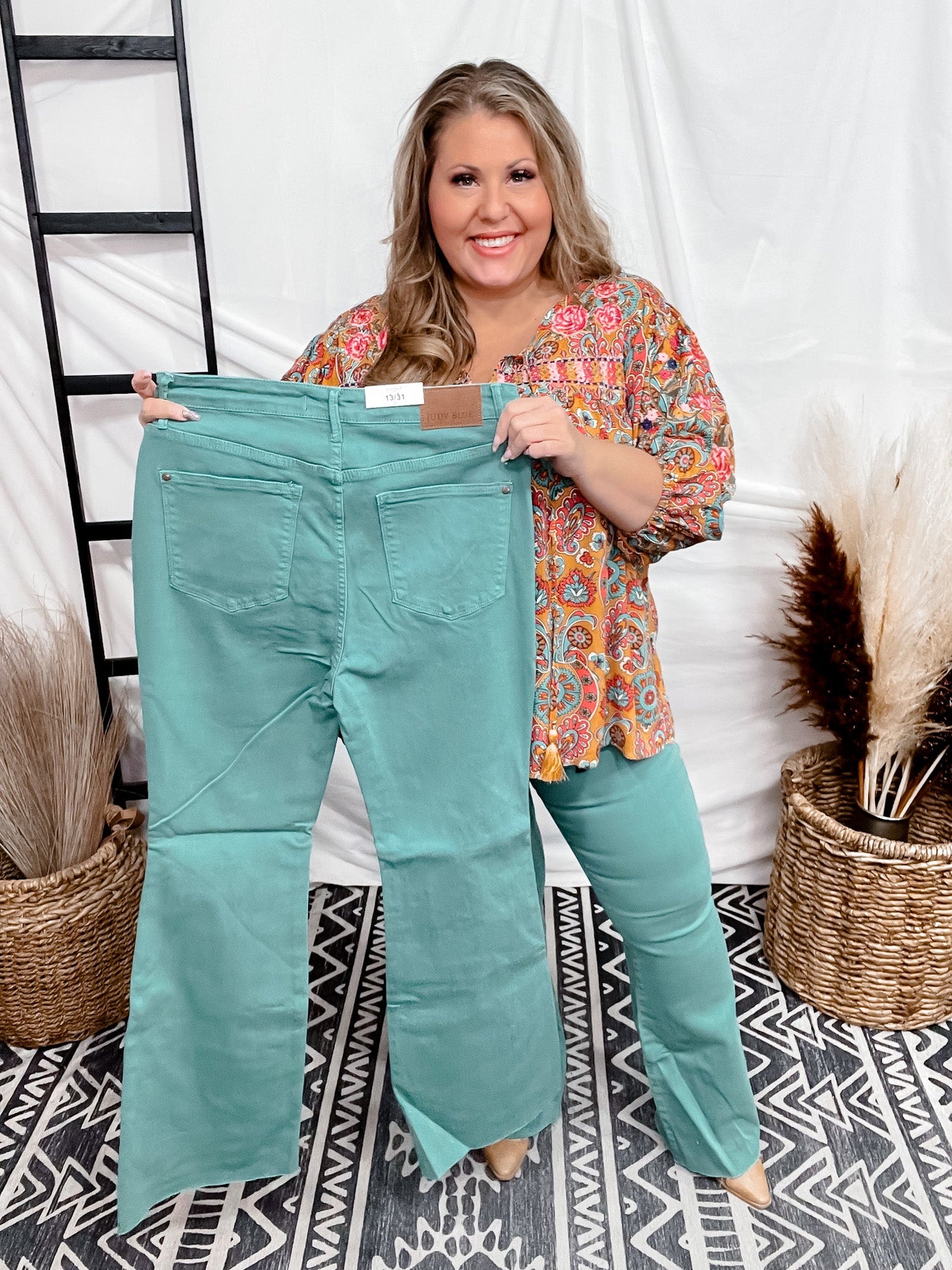 Judy Blue Tummy Control Garment Dyed Topaz Flare Jeans