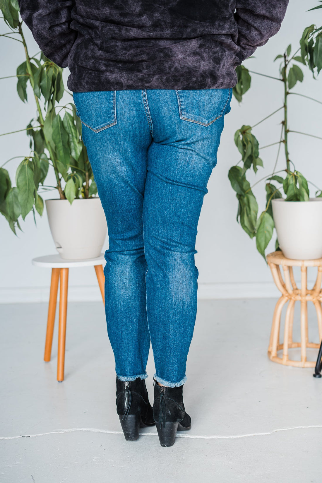 Judy Blue Tummy Control Skinny Jeans with Frayed and Slit Hem - Whiskey Skies