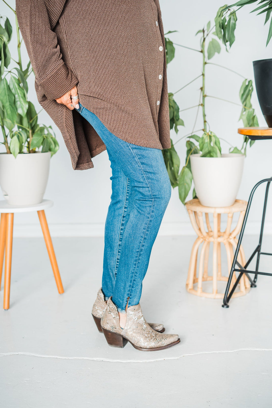 Judy Blue Tummy Control Skinny Jeans with Frayed and Slit Hem - Whiskey Skies