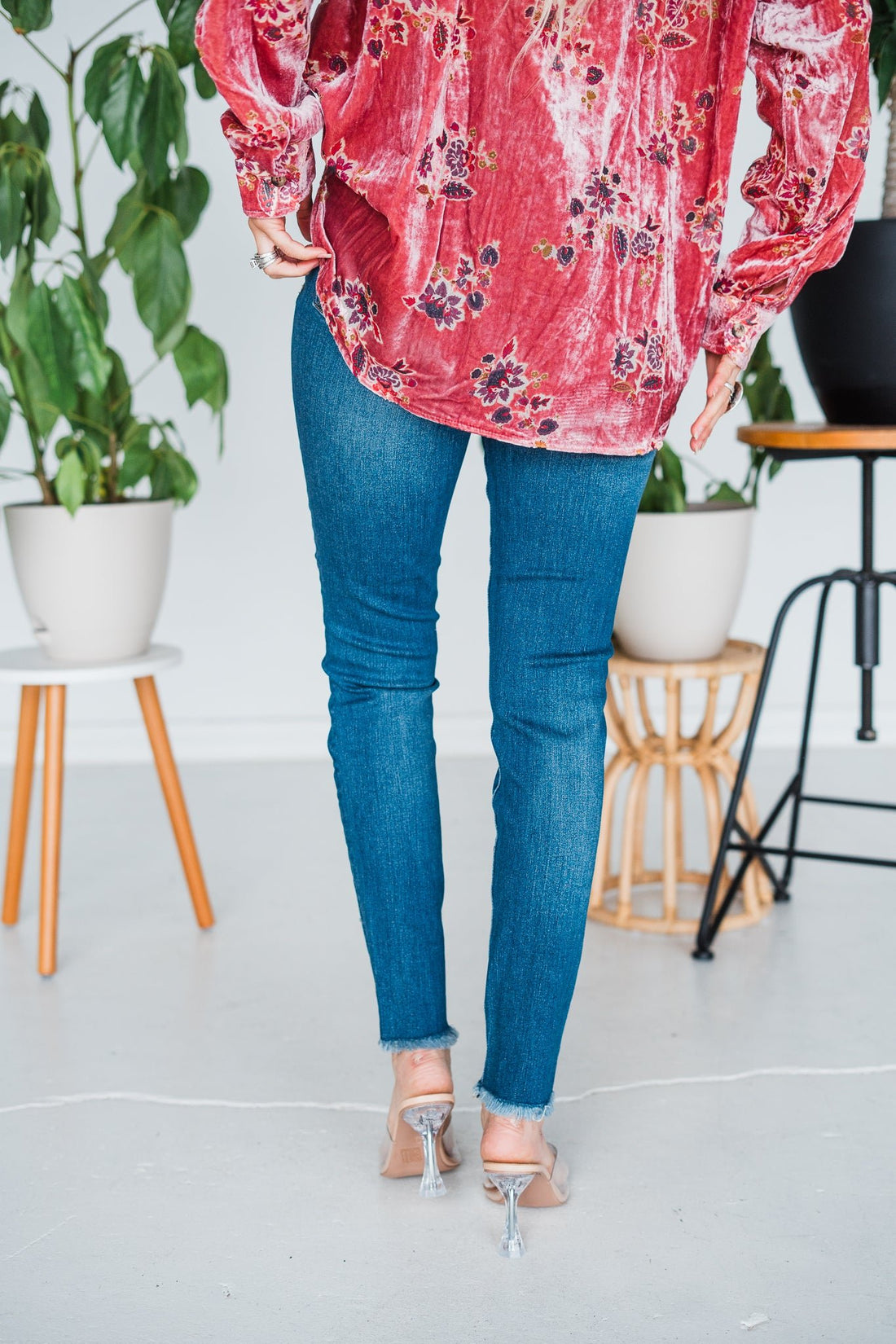 Judy Blue Tummy Control Skinny Jeans with Frayed and Slit Hem - Whiskey Skies