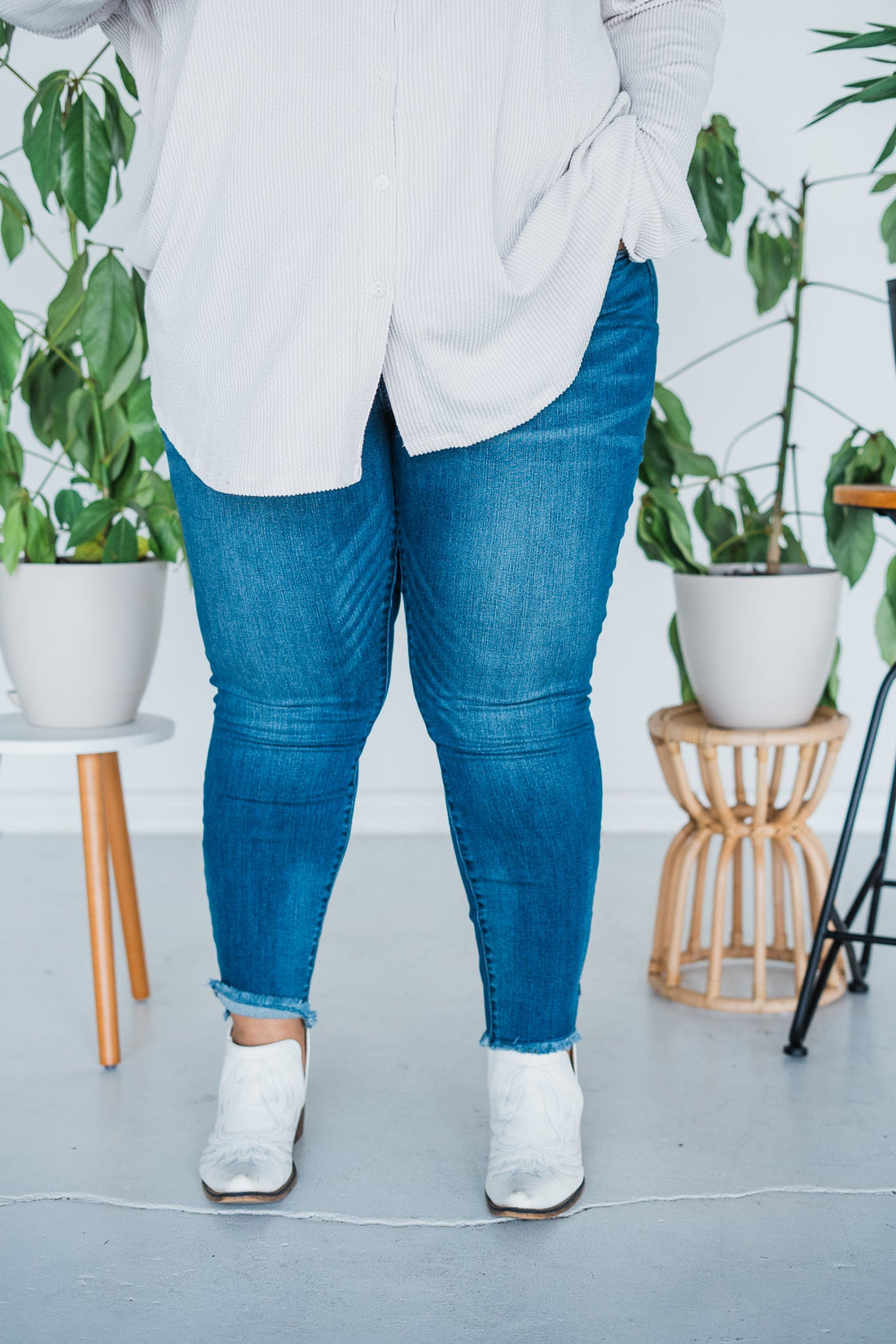 Judy Blue Tummy Control Skinny Jeans with Frayed and Slit Hem - Whiskey Skies