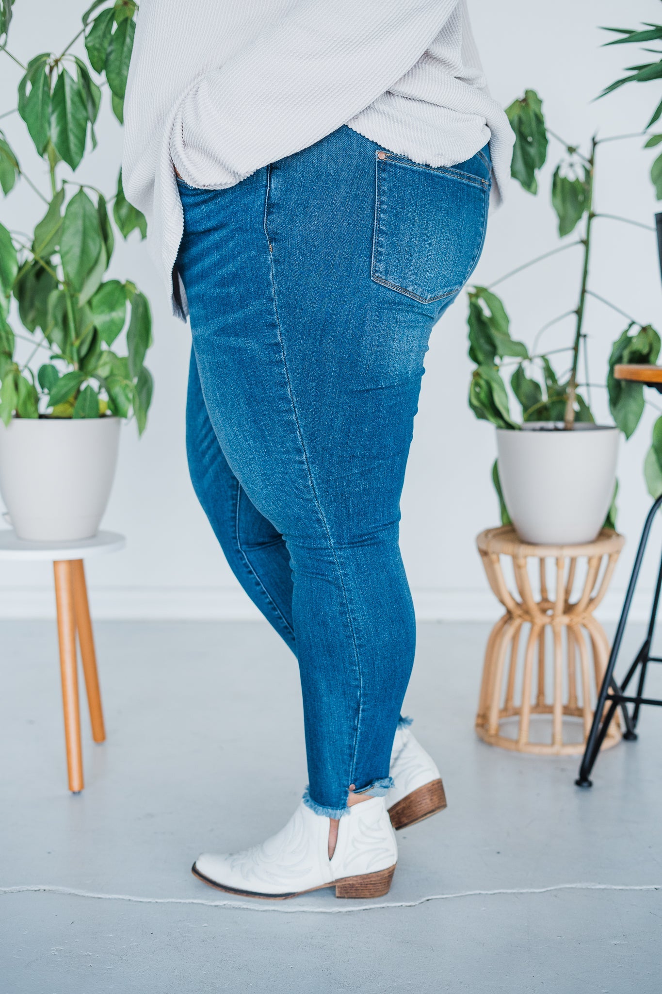 Judy Blue Tummy Control Skinny Jeans with Frayed and Slit Hem - Whiskey Skies