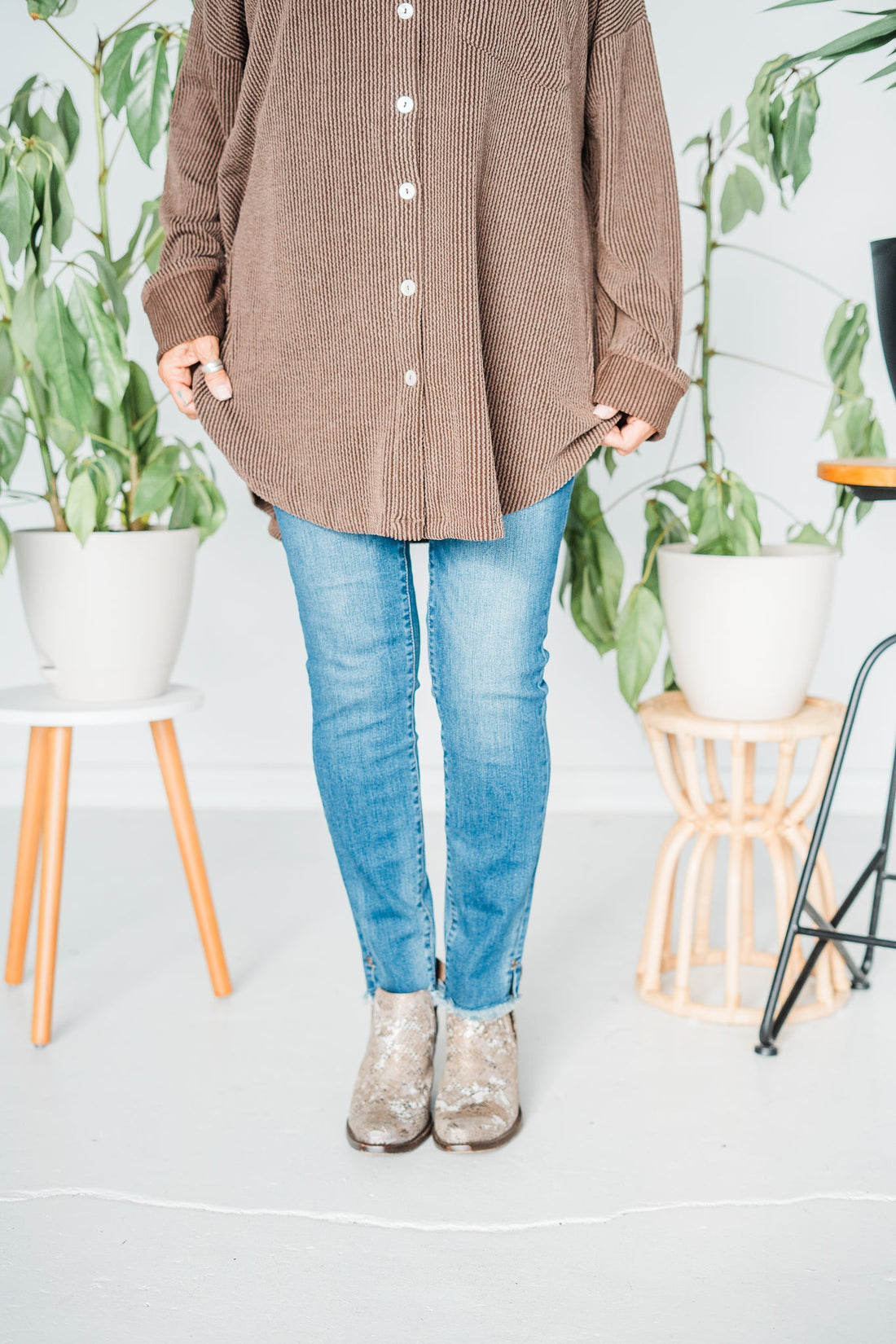 Judy Blue Tummy Control Skinny Jeans with Frayed and Slit Hem - Whiskey Skies