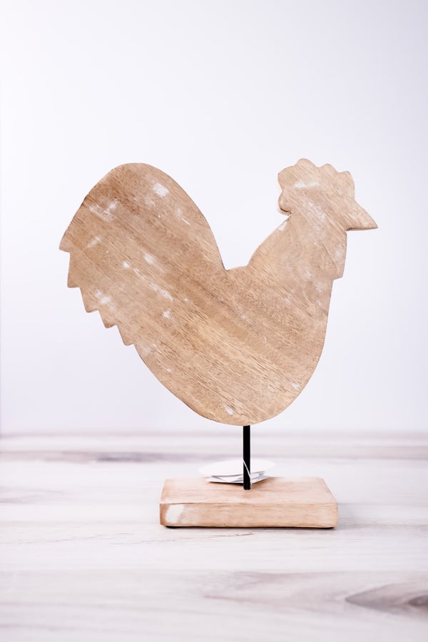 Large Mango Wood Rooster On Stand - Whiskey Skies