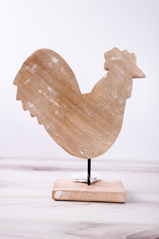 Large Mango Wood Rooster On Stand - Whiskey Skies