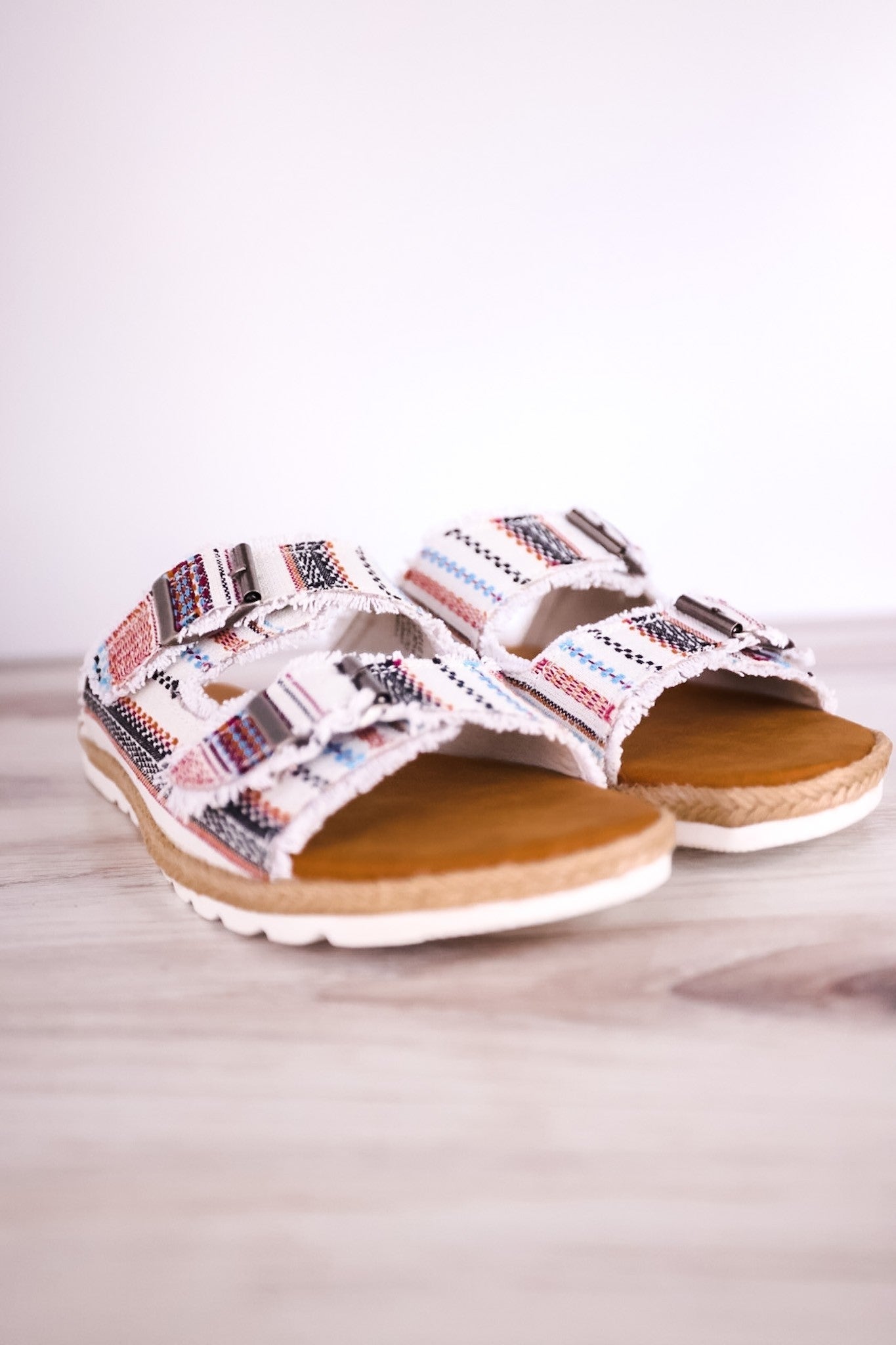 Leni Cream Multi Color Buckle Sandals - Whiskey Skies