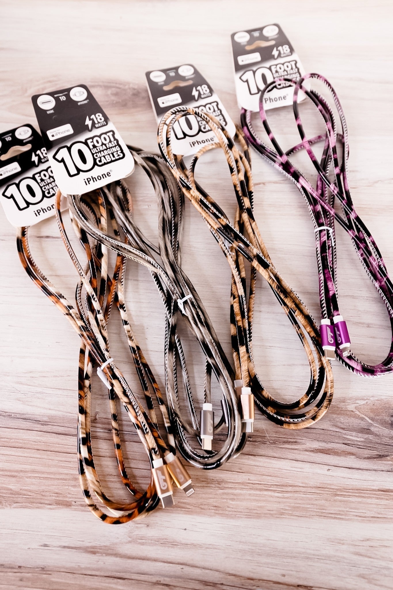Lightening Fast iPhone 10ft Cable Leopard Mix (Assorted) - Whiskey Skies