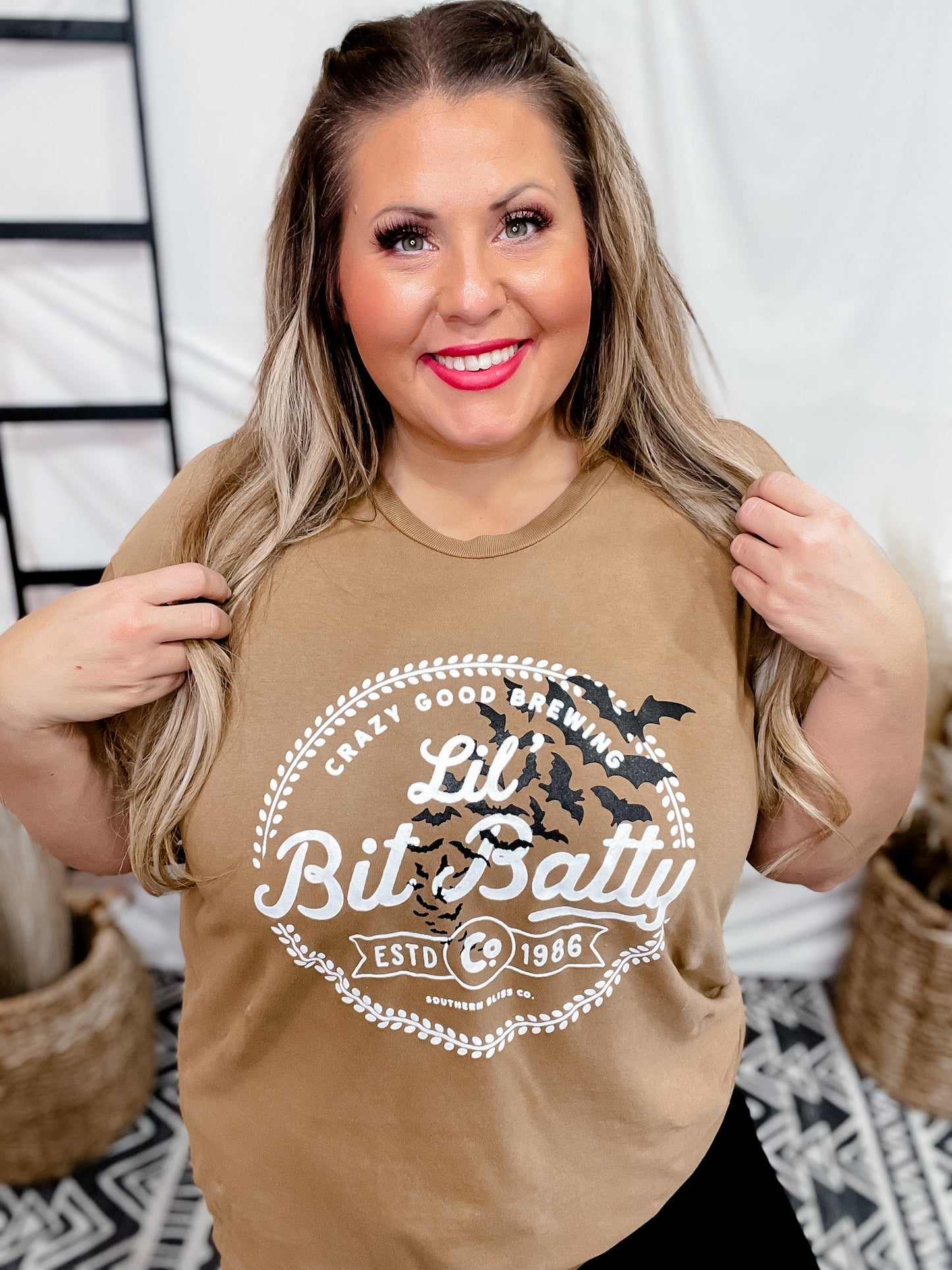 Lil Bit Batty Graphic Tee - Whiskey Skies