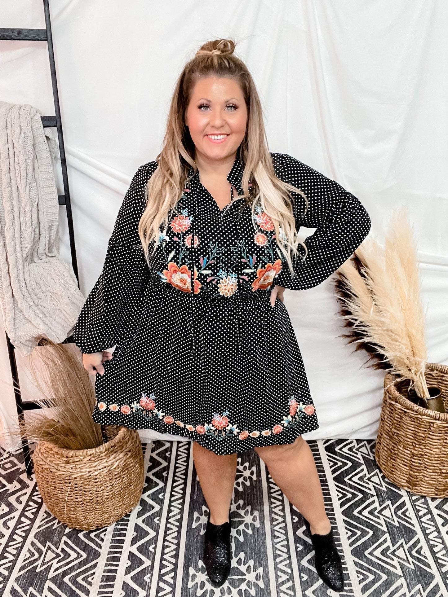 Long Sleeve Babydoll Dress - Whiskey Skies