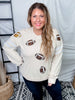 Long Sleeve Knit Pullover Top W/ Sequin Football Patches - Whiskey Skies