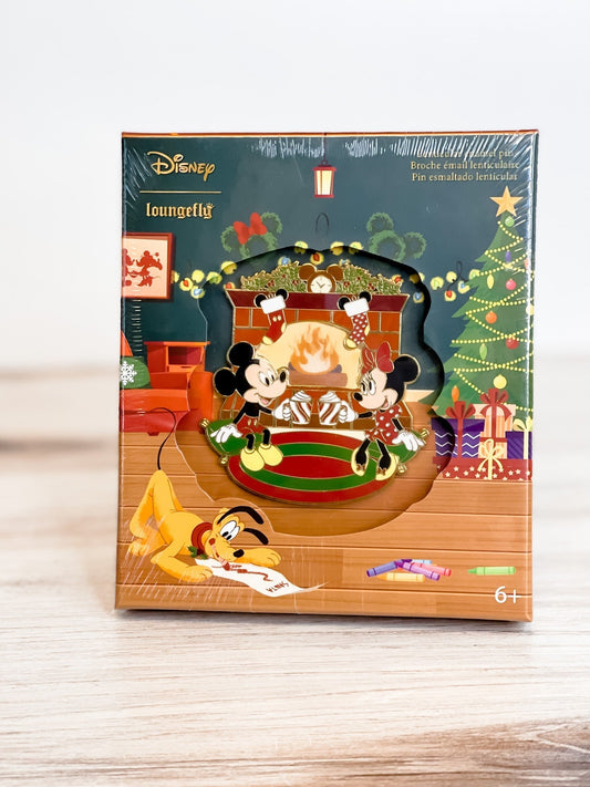 Mickey Minnie Mouse Fireplace Cocoa Lenticular Pin - Whiskey Skies