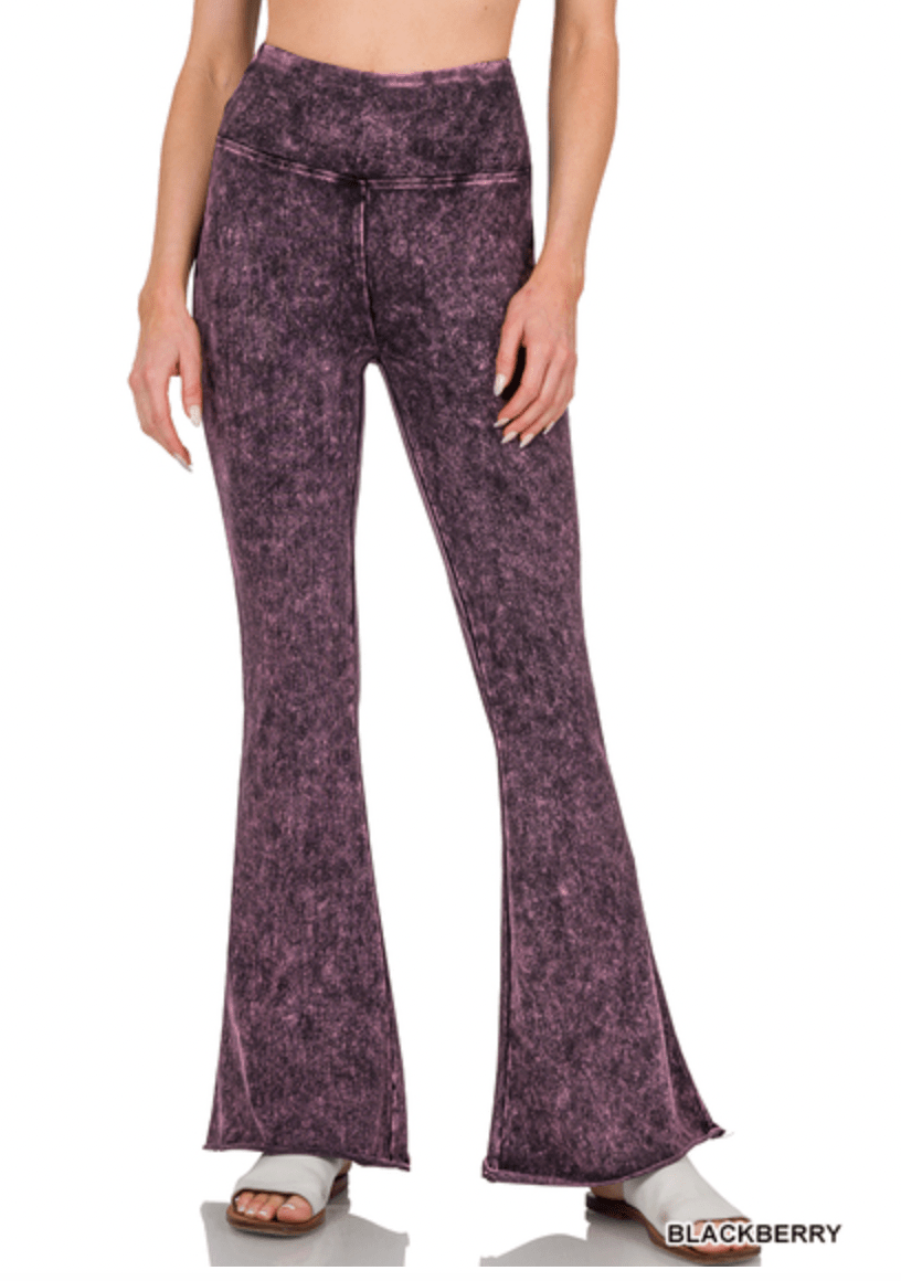 Mineral Washed High Waist Flares (7 Colors) - Whiskey Skies