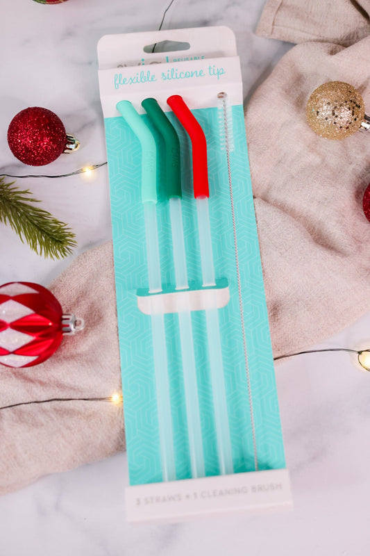 Mint/Green/Red Reusable Straw Set - Whiskey Skies