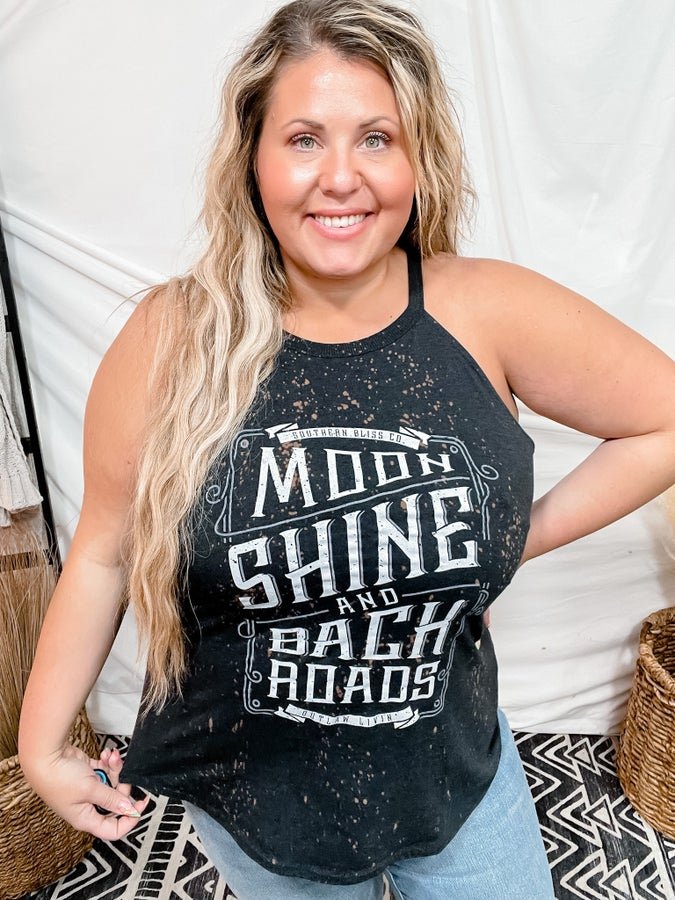 Moonshine And Backroads Bleached Tank - Whiskey Skies