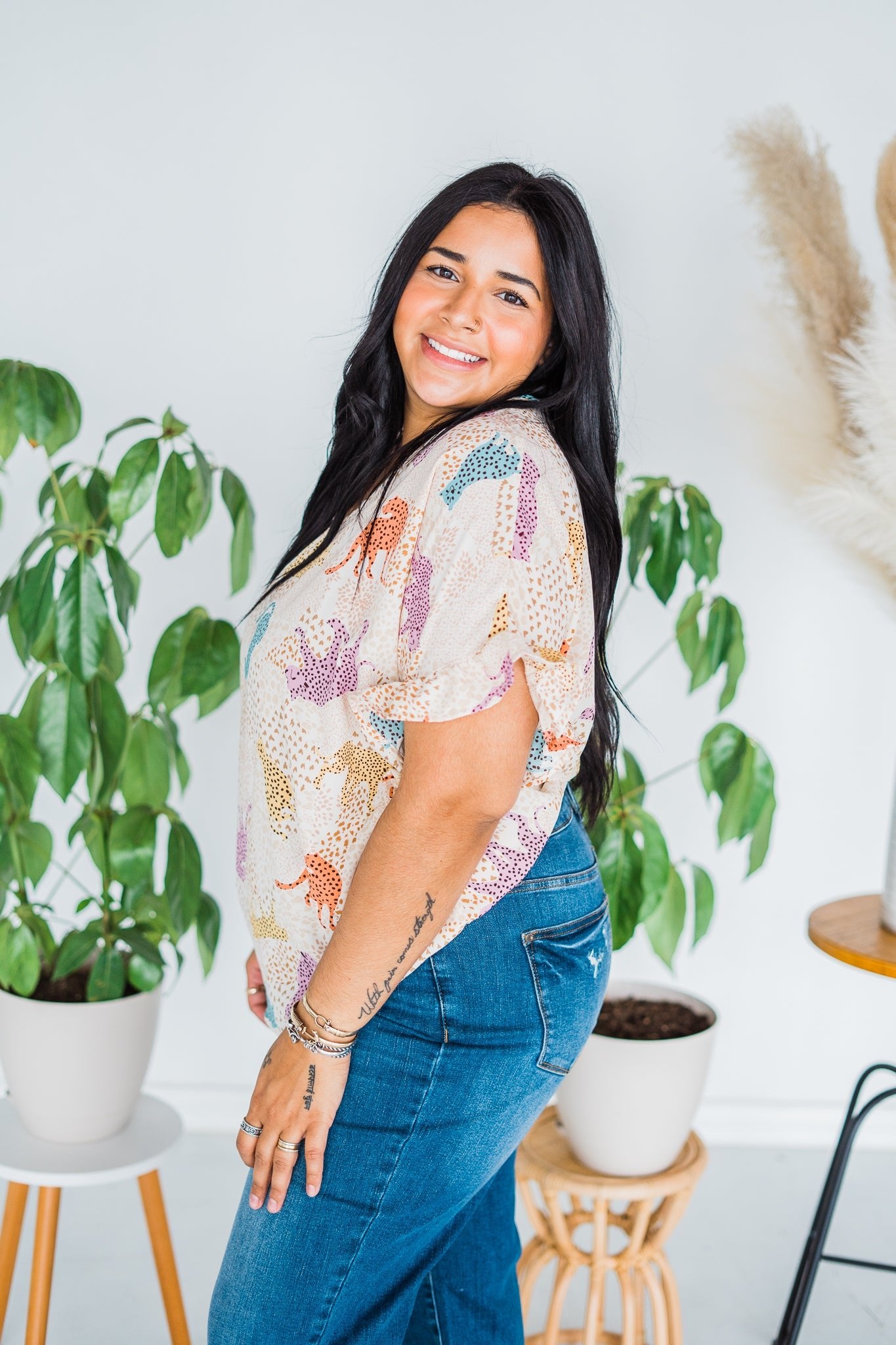 Multi Color Leopard Ruffle Sleeve Top - Whiskey Skies