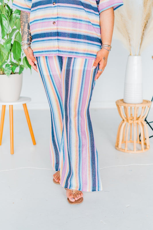 Multi Color Striped Crochet Flare Pants - Whiskey Skies