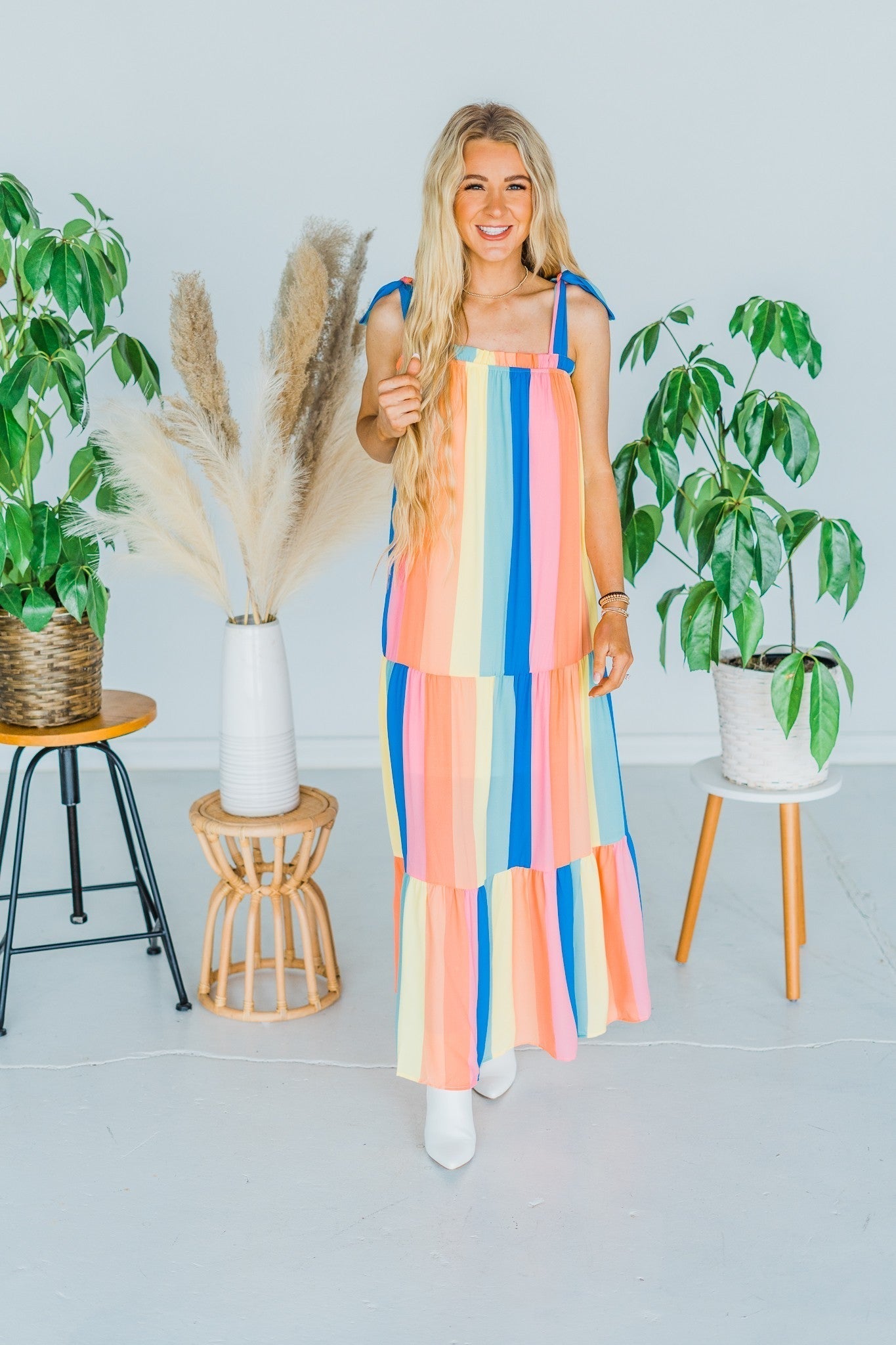 Multicolored Striped Maxi Dress - Whiskey Skies
