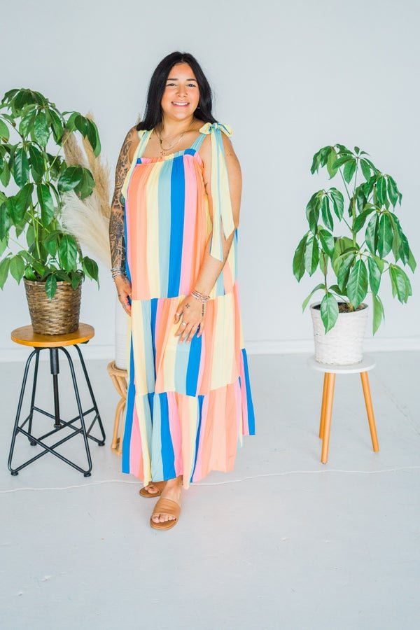 Multicolored Striped Maxi Dress - Whiskey Skies