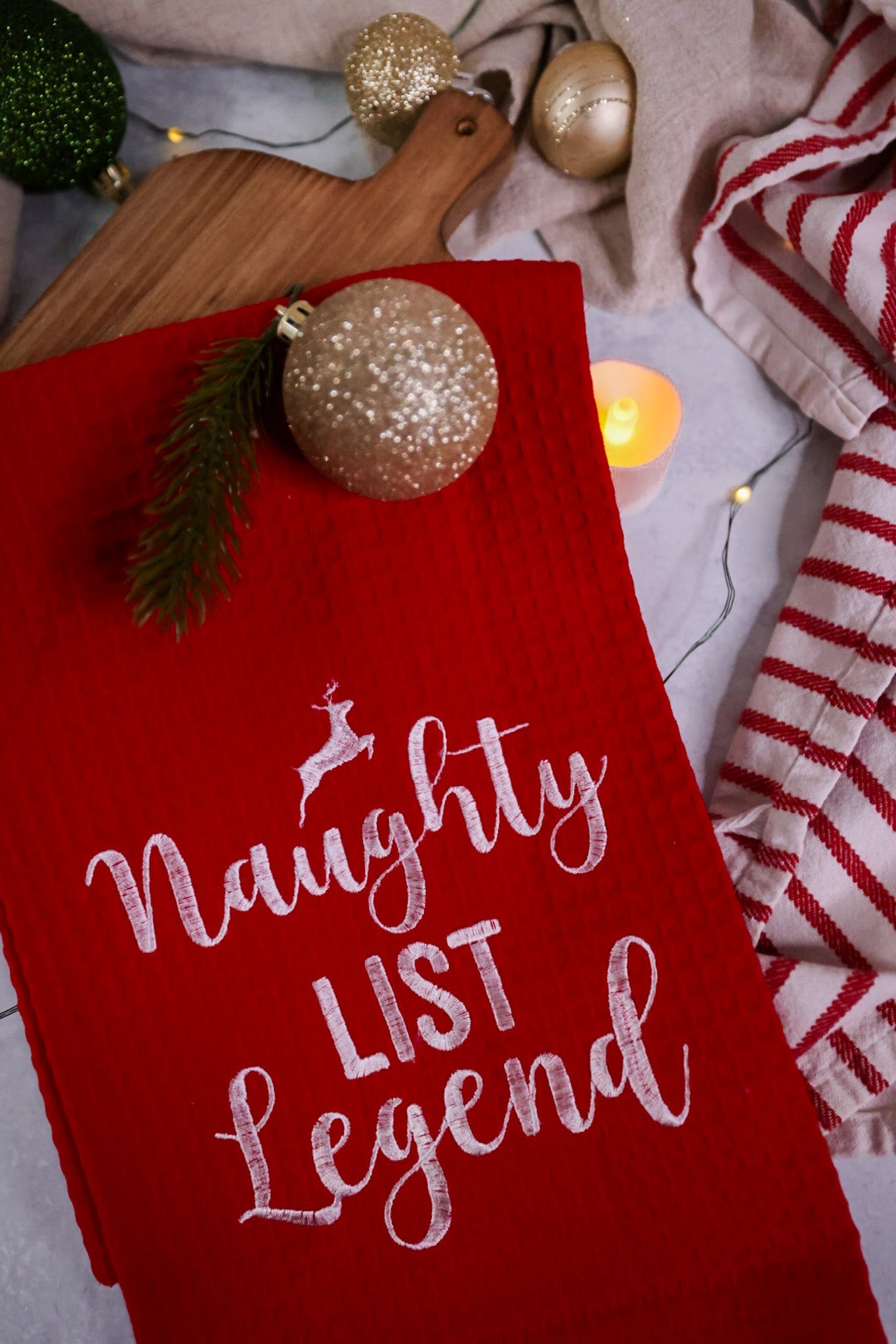 Naughty List Legend Waffle Weave Kitchen Towels - Whiskey Skies