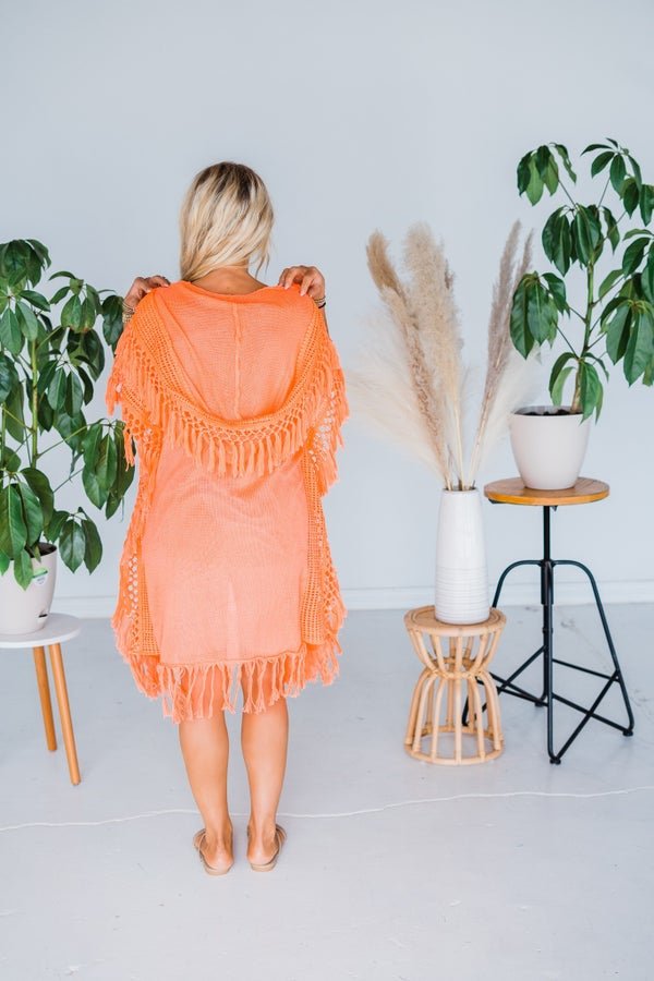 Neon Orange Crochet Hoodie Cover Up - Whiskey Skies