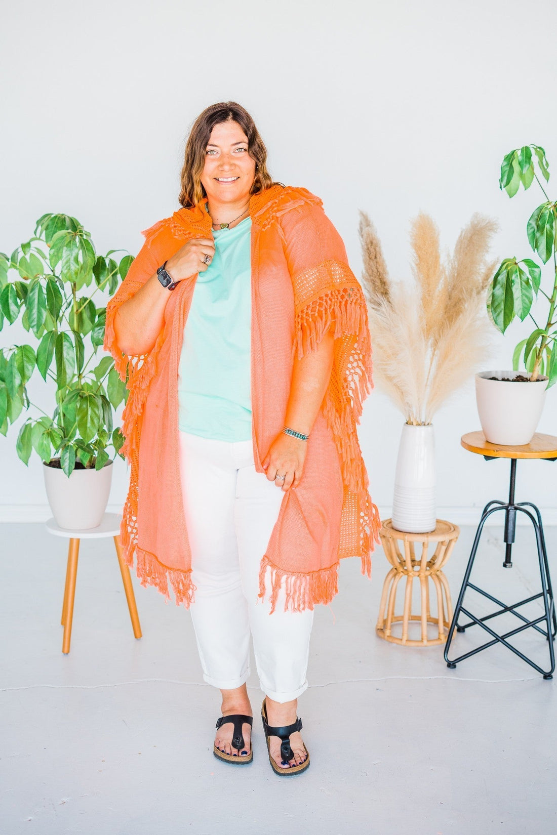 Neon Orange Crochet Hoodie Cover Up - Whiskey Skies