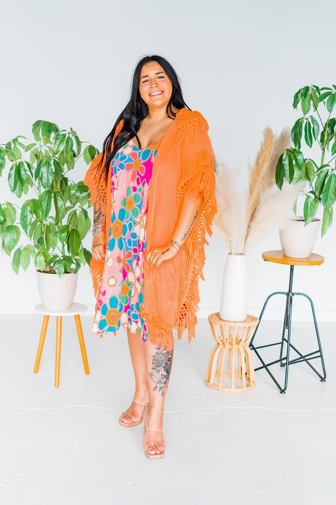 Neon Orange Crochet Hoodie Cover Up - Whiskey Skies