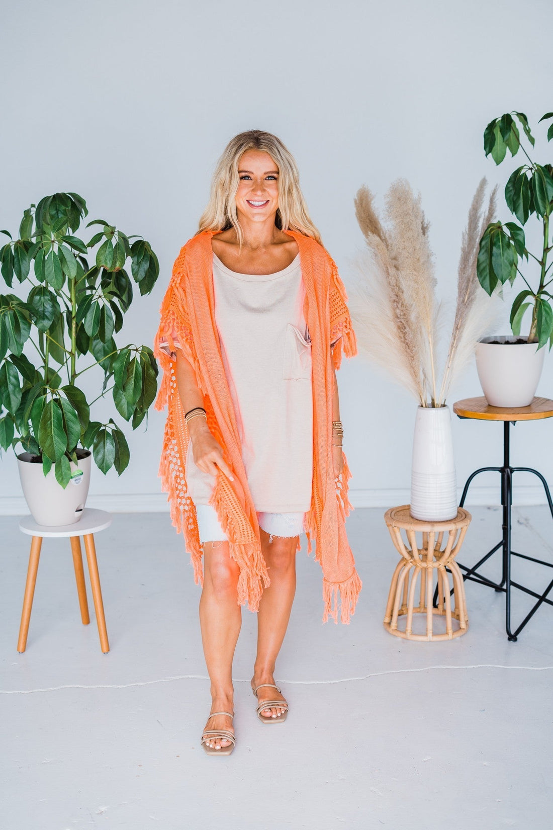 Neon Orange Crochet Hoodie Cover Up - Whiskey Skies