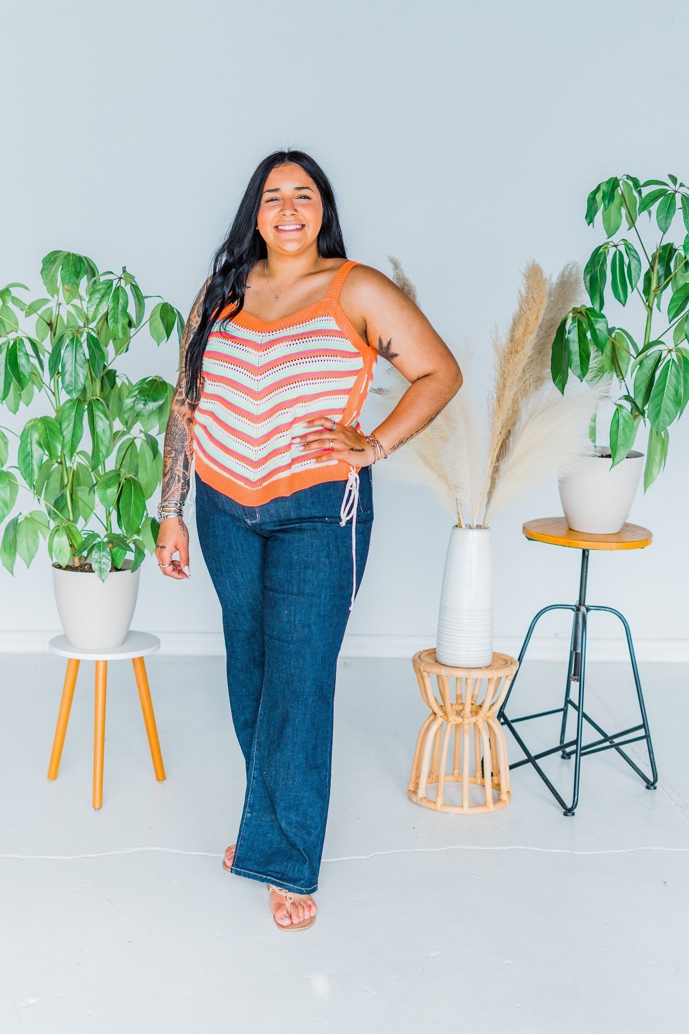Neon Striped Crochet Side Tie Top - Whiskey Skies