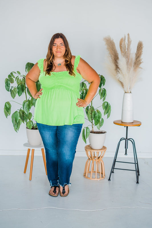 Neon Yellow Ruffle Sleeve Peplum Top - Whiskey Skies