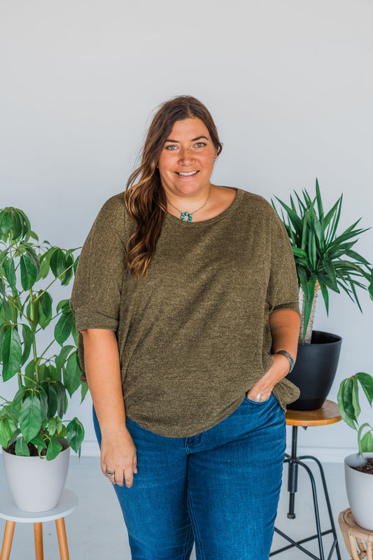 Olive Drop Shoulder Top - Whiskey Skies