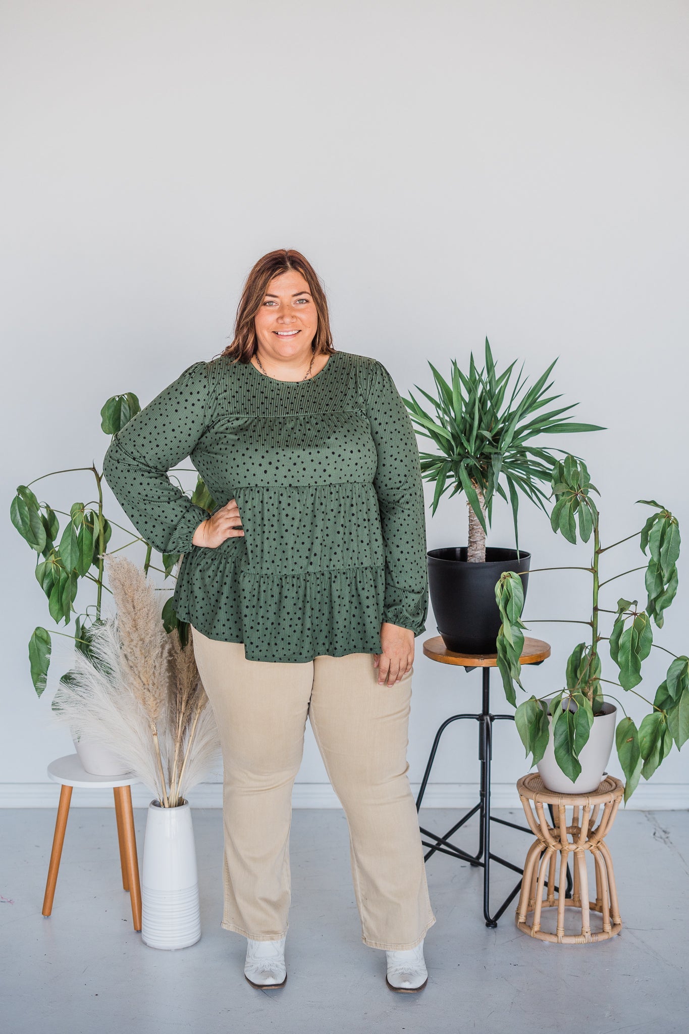 Olive Long Sleeve Tiered Top - Whiskey Skies