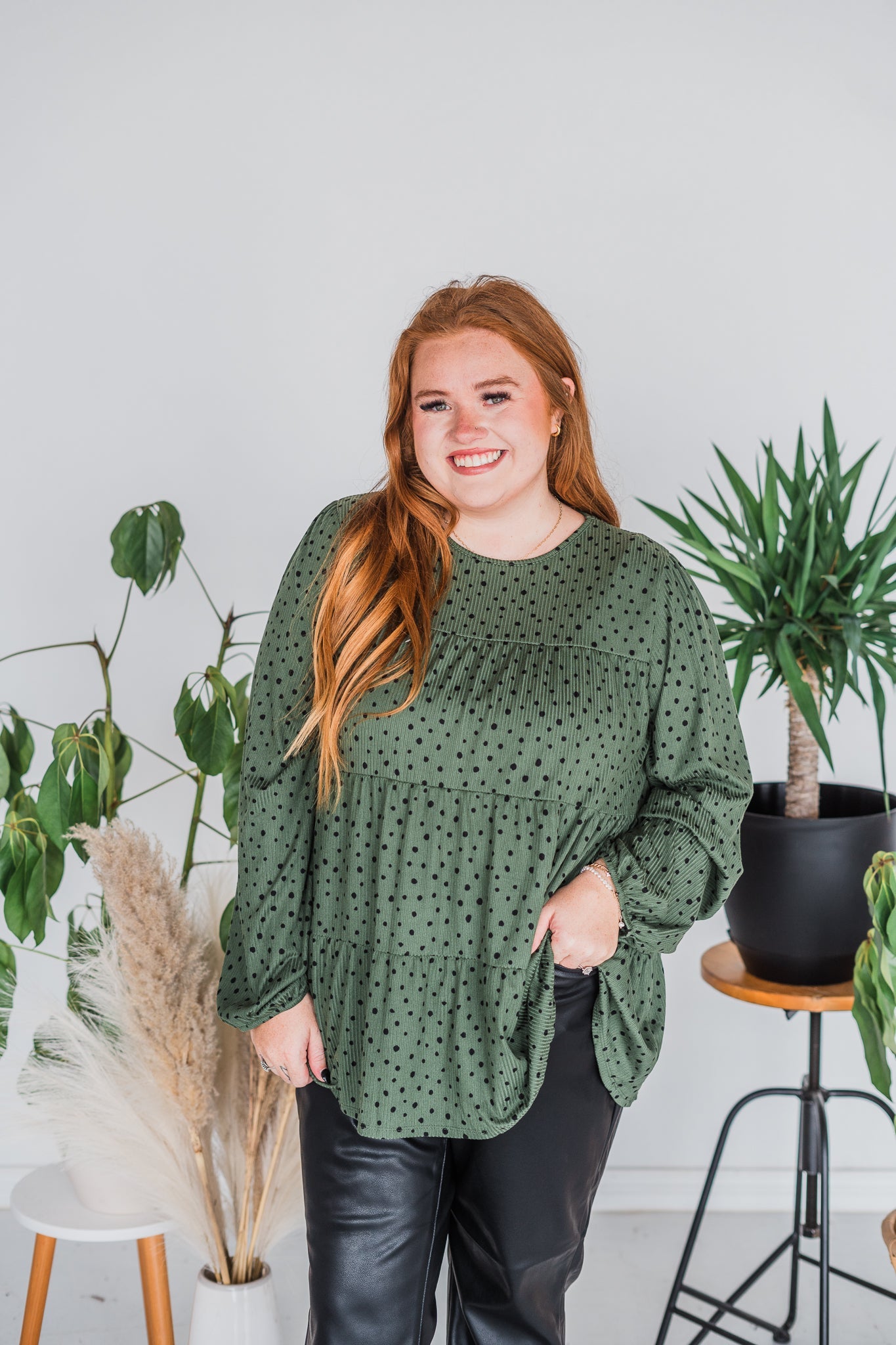 Olive Long Sleeve Tiered Top - Whiskey Skies