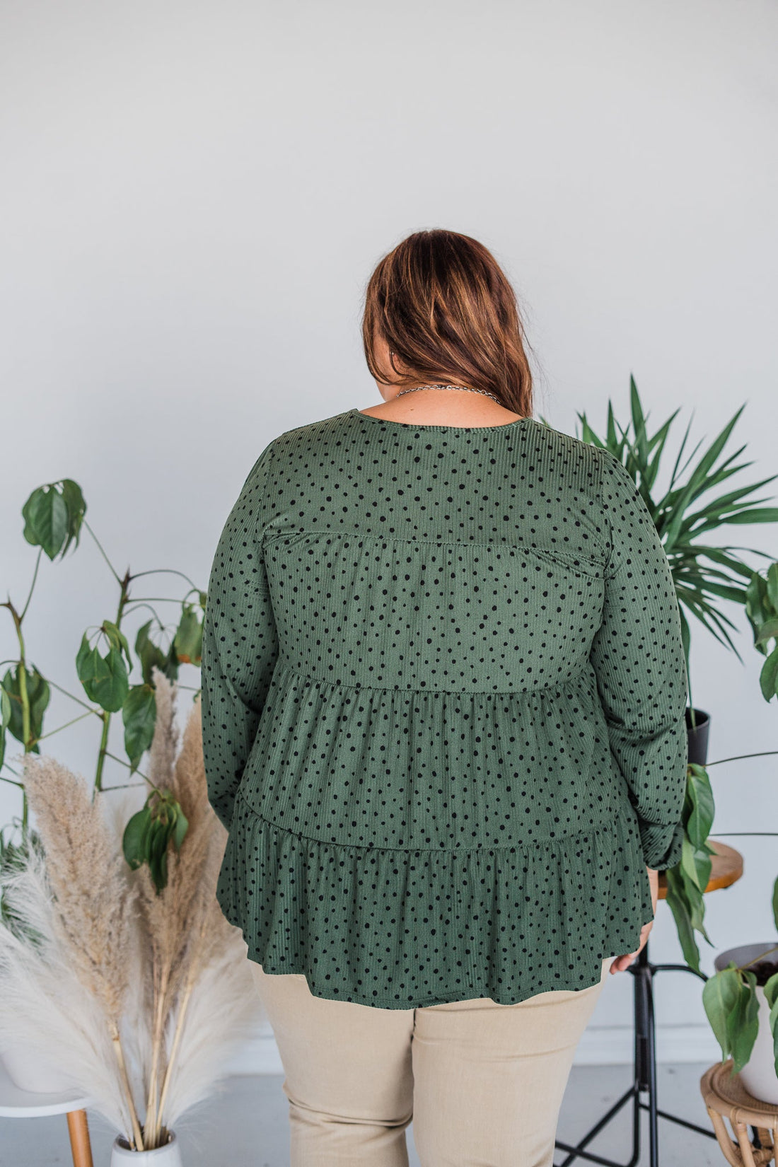 Olive Long Sleeve Tiered Top - Whiskey Skies