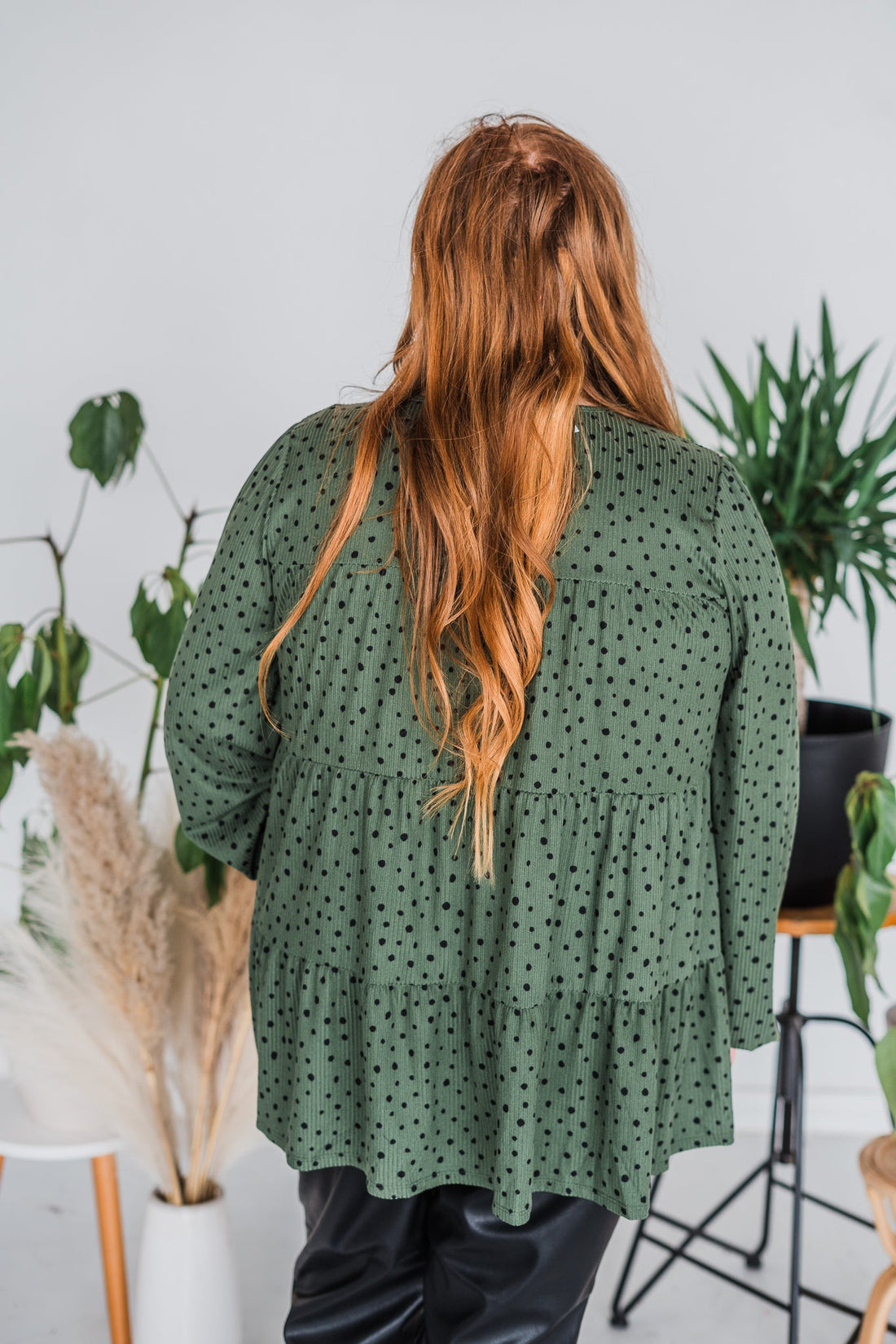 Olive Long Sleeve Tiered Top - Whiskey Skies