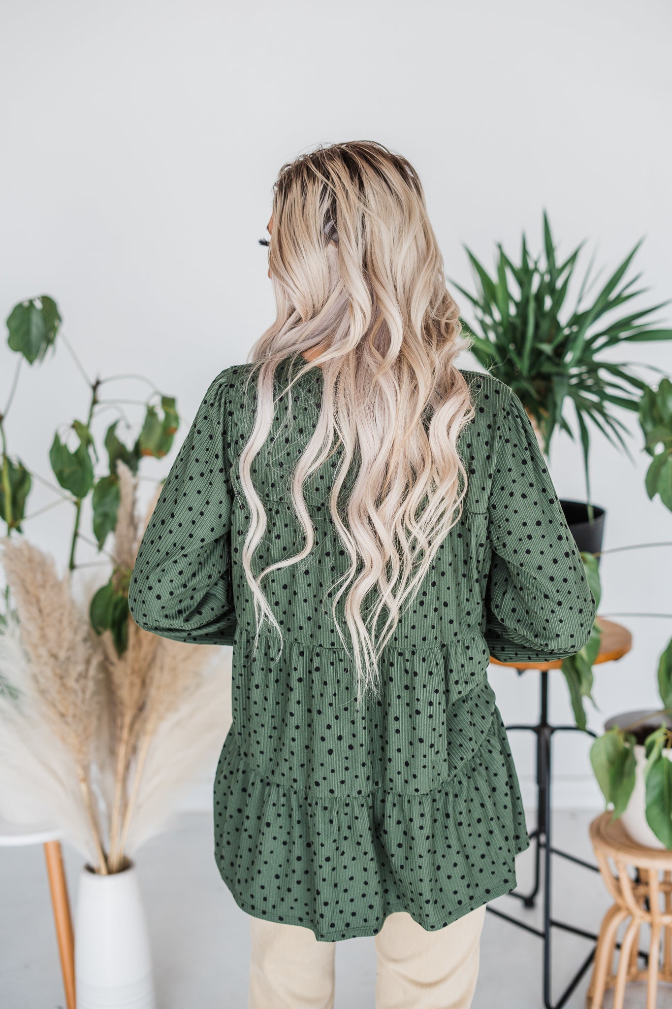 Olive Long Sleeve Tiered Top - Whiskey Skies