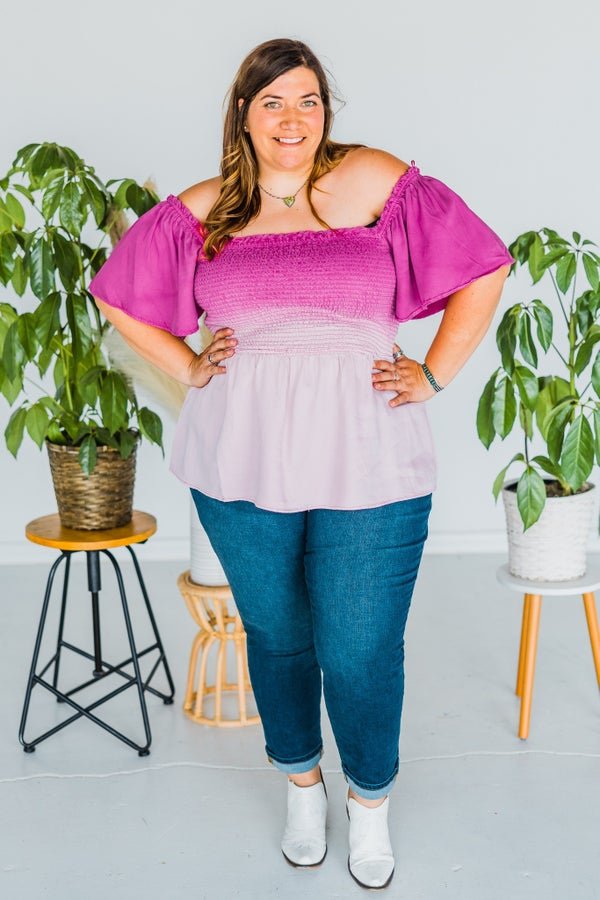 Ombre Smocked Short Sleeve Top - Whiskey Skies