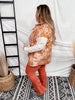 Orange Floral Blouse W/ Cream Laced Sleeves - Whiskey Skies